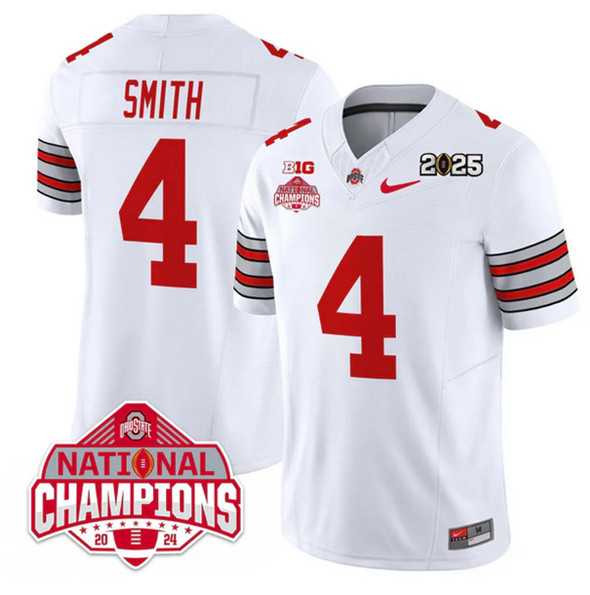 Mens Ohio State Buckeyes #4 Jeremiah Smith White 2025 CFP Final With National Champions Patch F.U.S.E. Vapor Limited Stitched Jersey Dzhi->ohio state buckeyes->NCAA Jersey